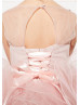 Blush Pink Lace Tulle Keyhole Corset Back Flower Girl Dress